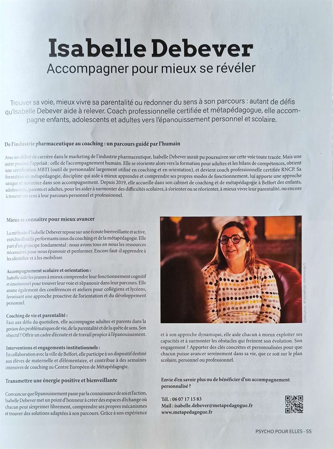 Article de Psycho Pour Elles consacré à Isabelle Debever